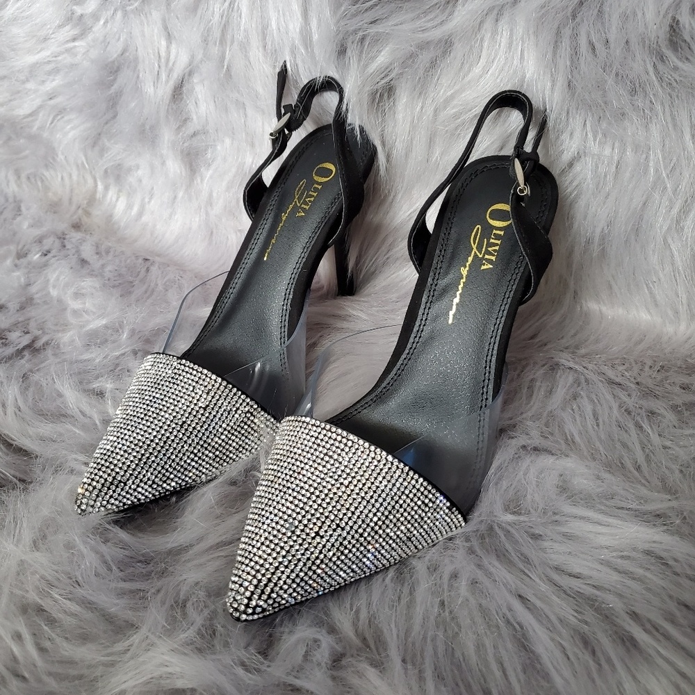 Gorgeous Olivia black suede crystalized heels